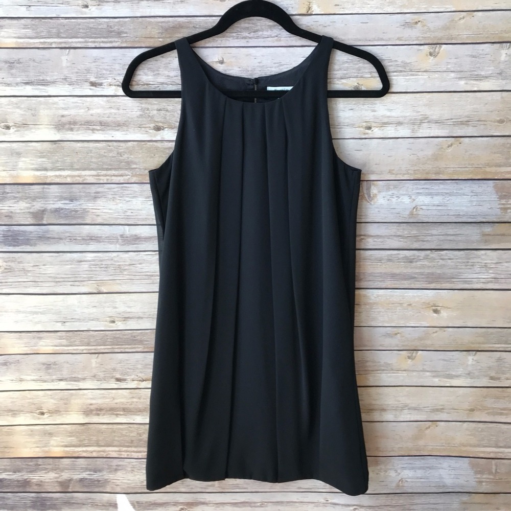 White House Black Market Black Pleated Chiffon Bubble Hem Cocktail Dress Sz 2